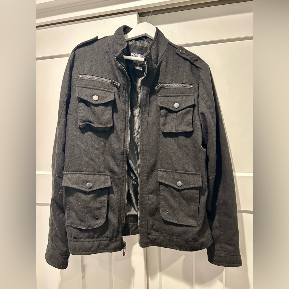 Foreign Exchange Men’s Wool Blend Military Style Coat, Sz L